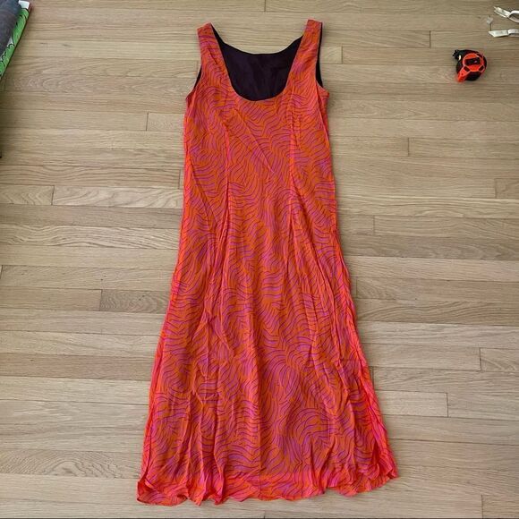 Vintage Pink and Orange Patterned High Neck Maxi Dress - Picture 12 of 16